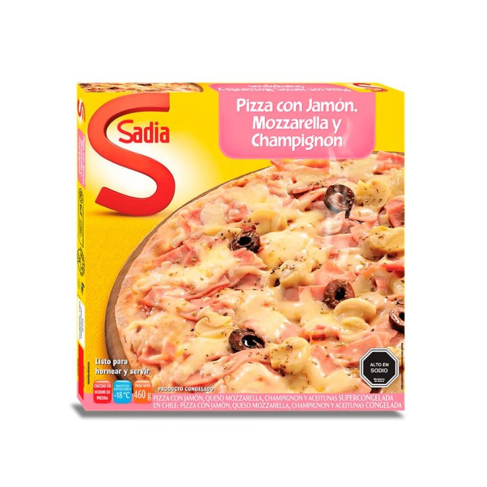 Pizza Jamón, Queso Mozzarella, Champiñones y Aceitunas Congelada Sadia